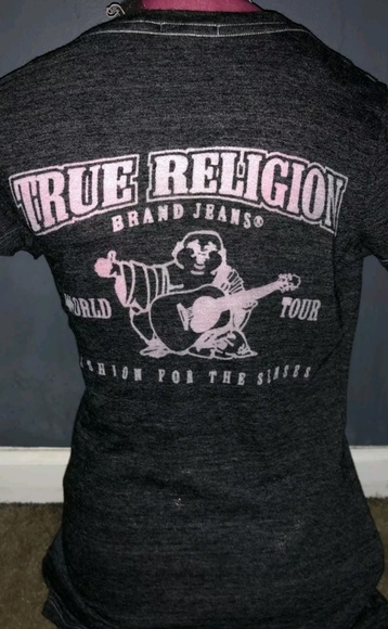 True Religion Tops - True religion gray white burn out buddha logo tee